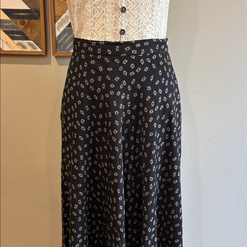 Vintage Ralph Lauren Black Patterned Maxi Skirt with Ivory Geometric Print sz 8 - Picture 3 of 11